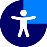 The azure and dark blue eye square icon with an icon of a man in the middle