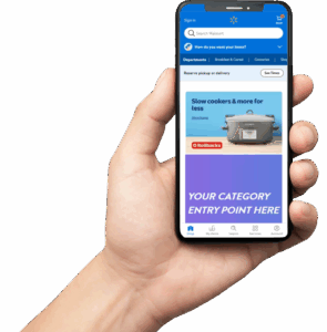 Hand holds smartphone with walmart site