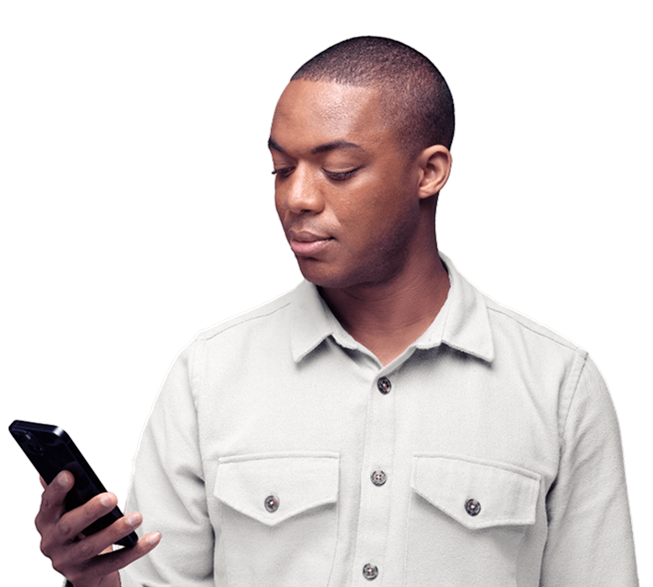 Man with white shirt and smartphone