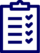 An icon of a clipboard with a check list in dark blue