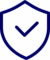 An icon of a shield with a check mark inside in dark blue lines