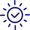 A circle with a check in the center with lines radiating outward in dark blue