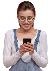 young woman with glasses and smartphone